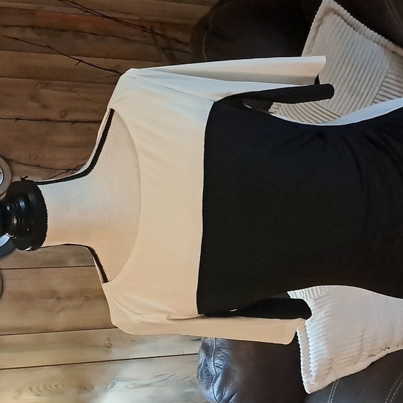 Lauren Ralph Lauren Women Colorblock Dress Side Ruched Black White Size 8 - Picture 3 of 10
